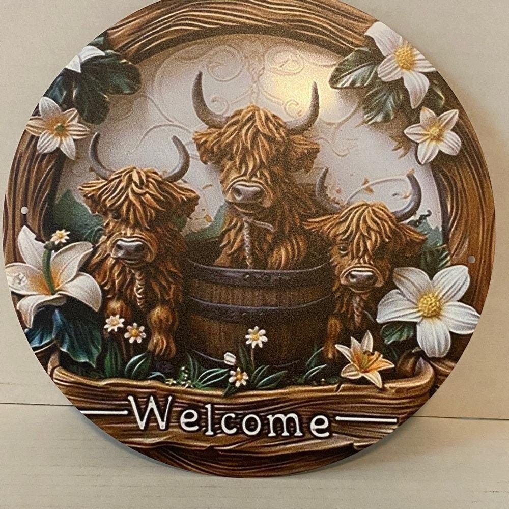 Highland Cow Welcome Sign Wall / Home / Wreath‎ Accessory